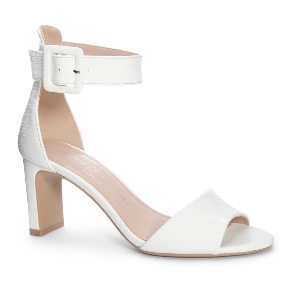 Chinese Laundry White Snakeskin Heel with Ankle Strap Size 8.5